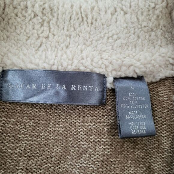 Oscar De La Renta Full Zip Closure Sherpa Lined Mock Neck Tan Sweater Size Large - Picture 4 of 6